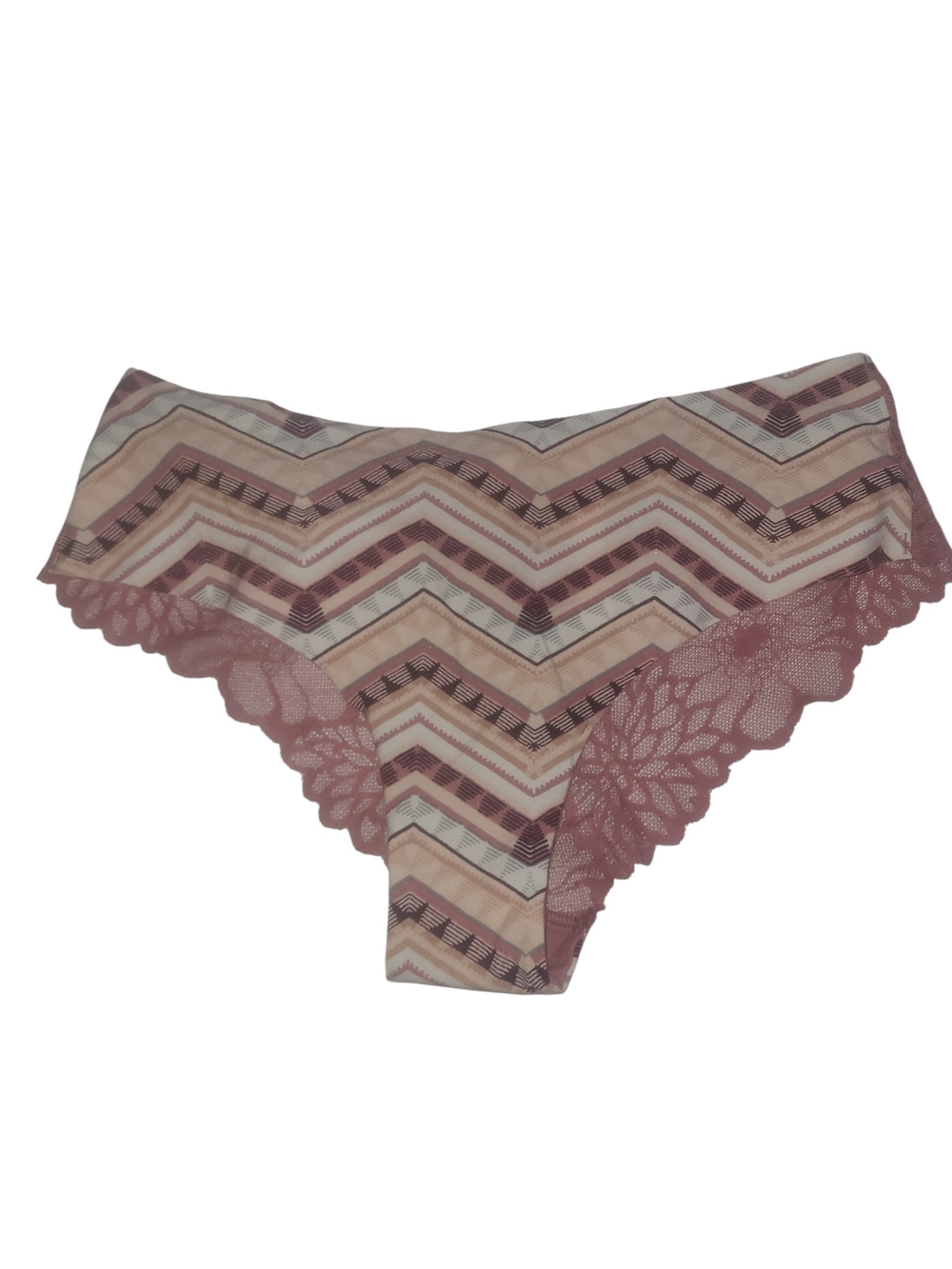 Victoria's Secret Chevron Lace-Trim Cheekini  Panty - Mauve & Cream Medium
